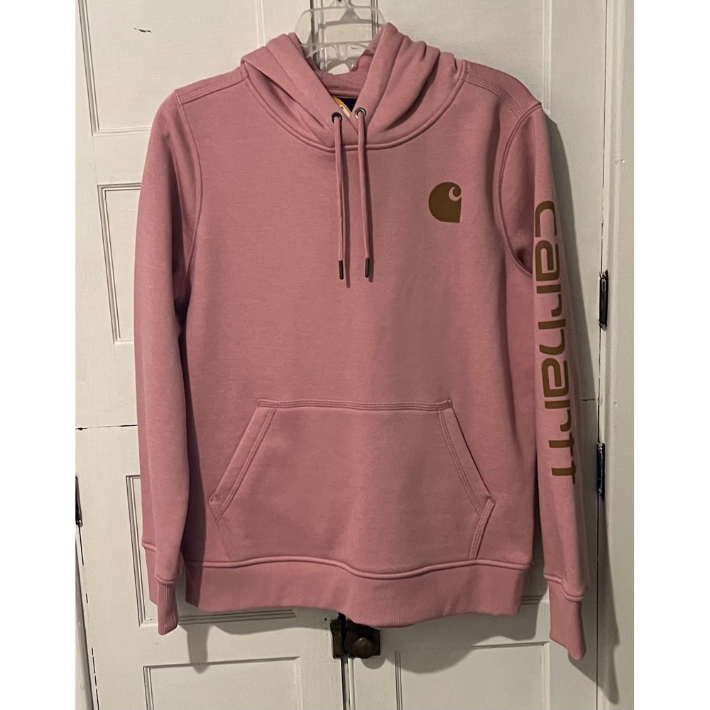 Carhartt Womens Hoodie Medium Pink Midweight Sleeve Logo Graphic Sweatshirt NWT
